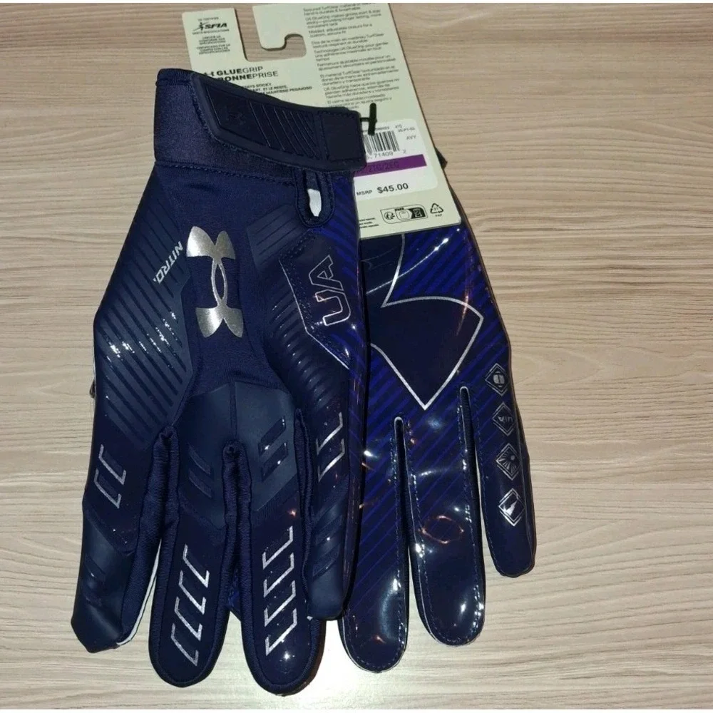 Under Armour F9 Nitro Full Finger Football Gloves Navy Size 2XL